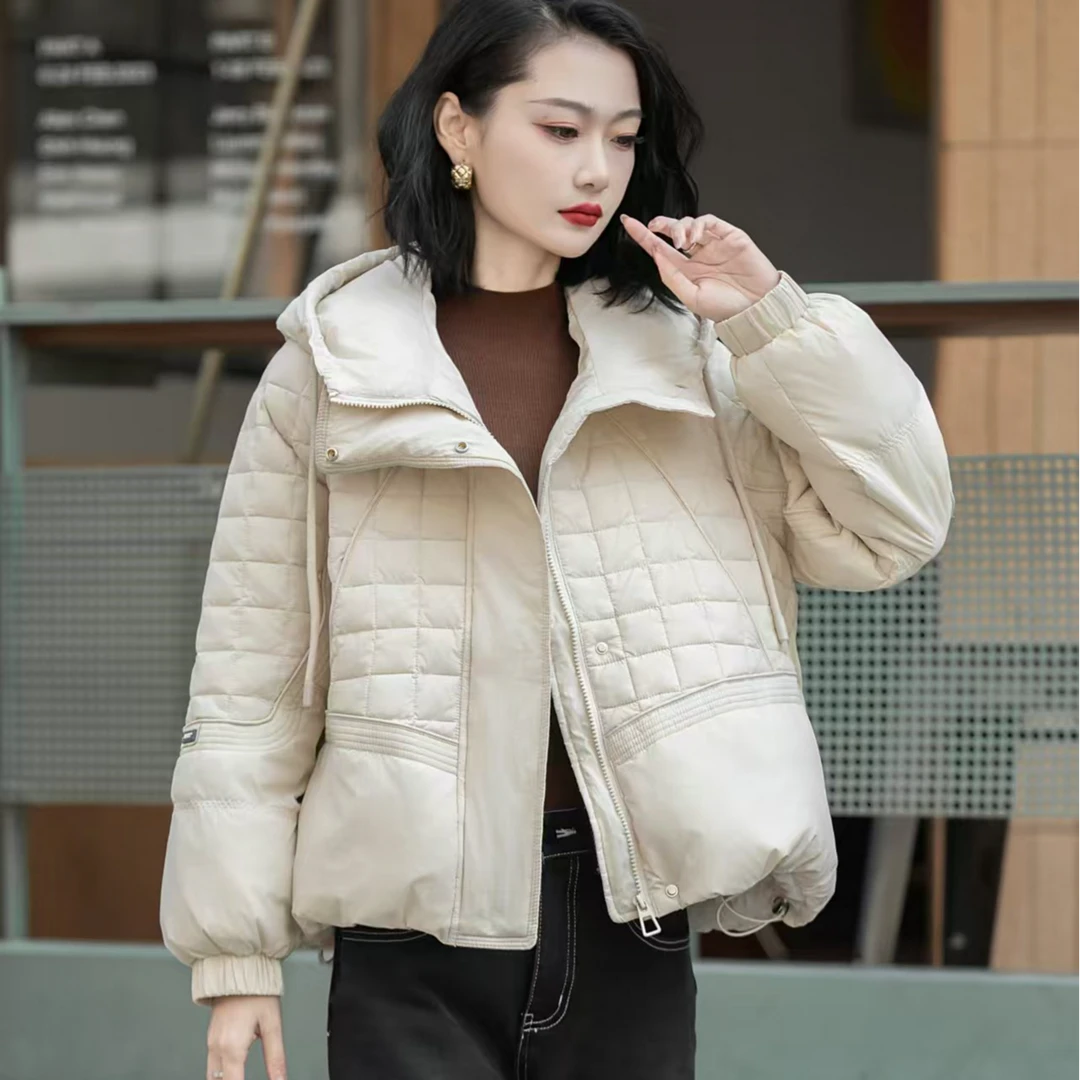 新款韩版短款羽绒白鸭绒连帽保暖休闲2025冬季文艺宽松外套女