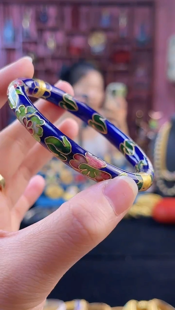 景泰蓝手镯银蓝圈口55-63宝蓝色