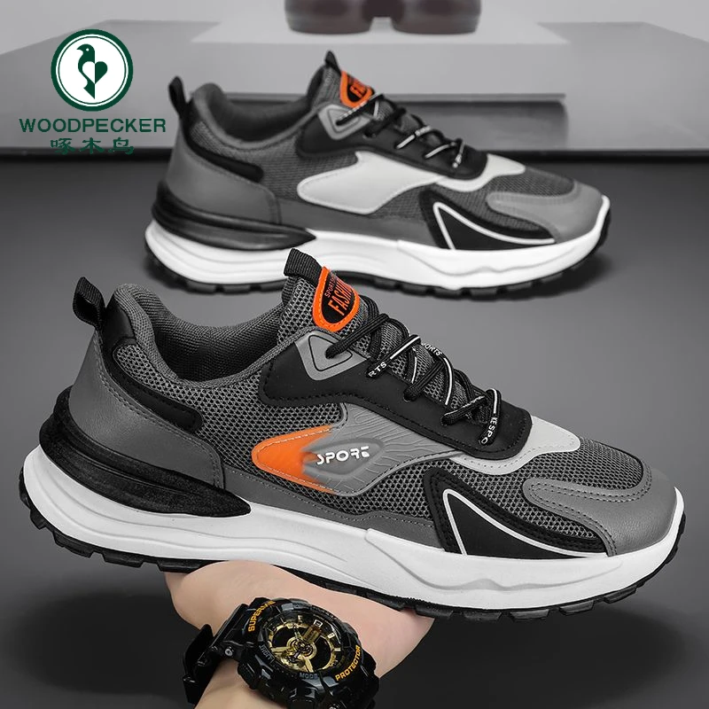 啄木鸟运动鞋男鞋透气网面鞋男士休闲鞋防滑软底跑步老爹鞋子男