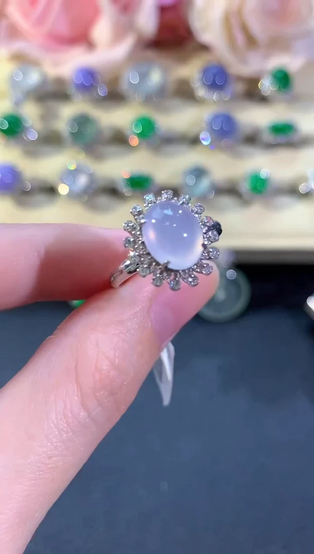 18K金镶嵌戒指翡翠冬日珠宝Q97紫货有色差