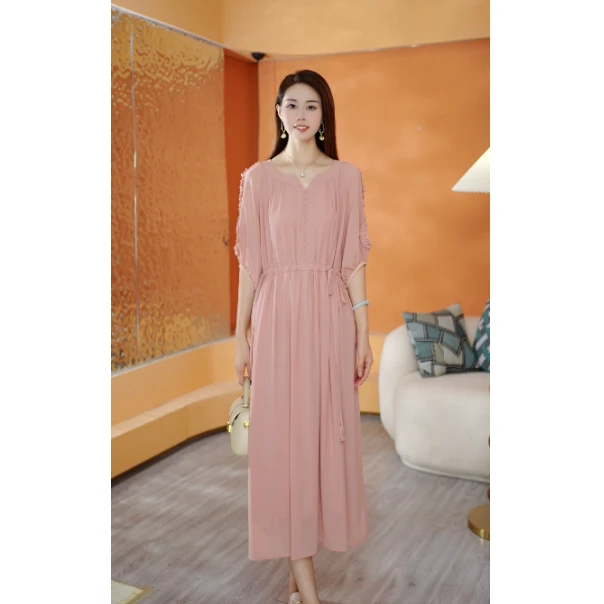 B117夏季短袖连衣裙女2025新款遮肉显瘦洋气时尚法式显气质裙子