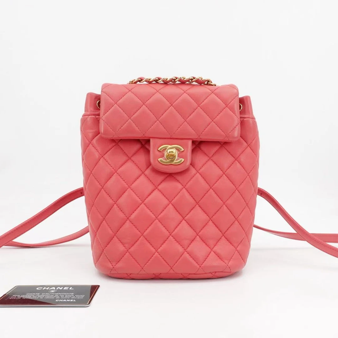 95新 Chanel/香奈儿 萨尔茨堡双肩包书包mini粉色金扣/92728947