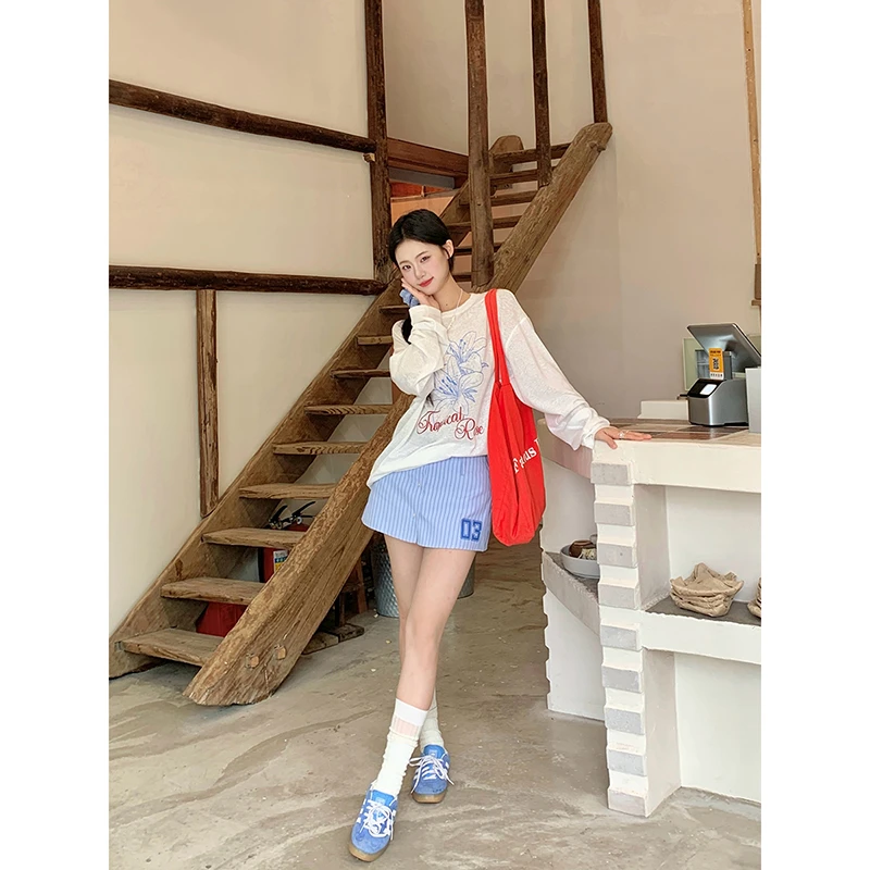 小仙倪子】学院风撞色条纹春夏显腿小个子裙裤美式半身裙251T0145#