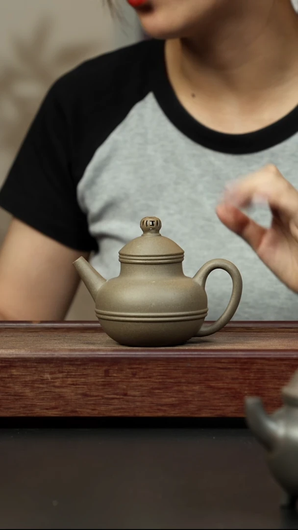 紫砂茶壶岩中泥三拼 玉带壶 青色