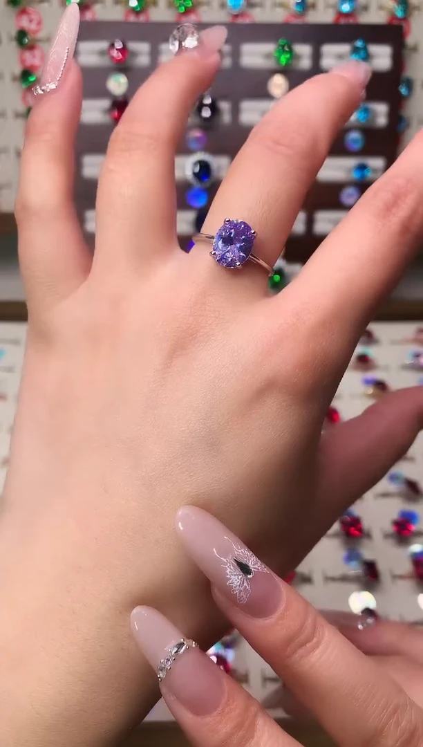 银S925镶嵌戒指紫色碧玺8*10 紫罗兰色 银托
