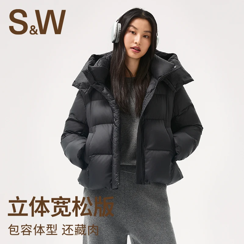 SW速惟短款女士蓬松保暖蓄热防泼水户外运动羽绒服冬季1507
