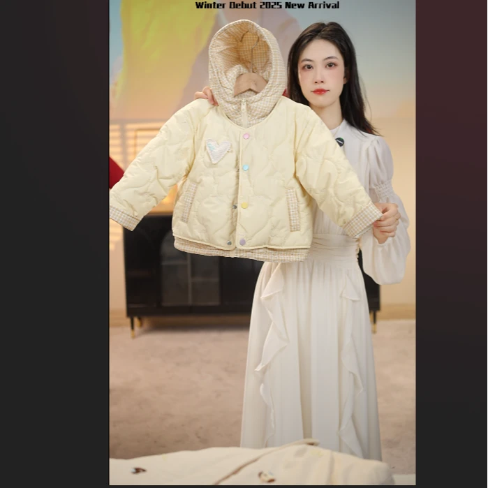 MOMOCO冬季2025新款女童甜美可爱拼色加厚棉服外套77830107071