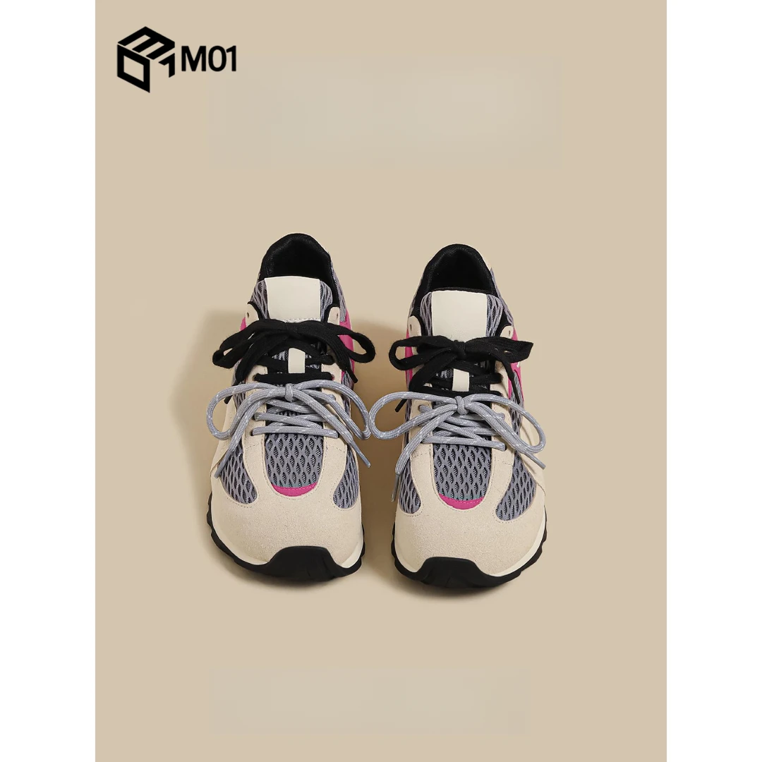 M01夏季新款厚底德训鞋女灰色网面时尚运动透气休闲鞋阿甘老爹鞋