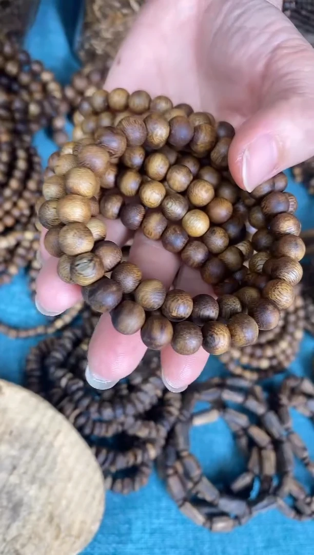 沉香手串乌身圆叶08圆珠单圈手串4+多样性发一