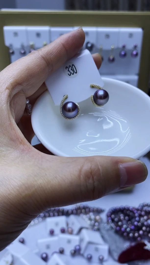 银S925镶嵌耳饰淡水珍珠330