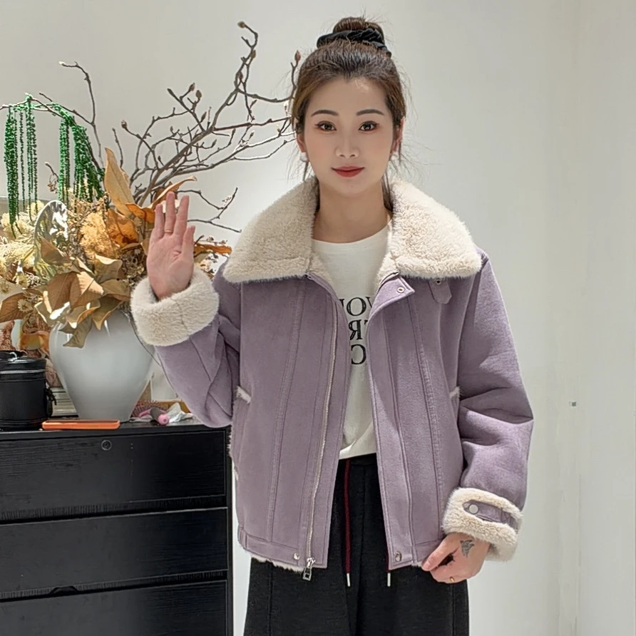 123鹿皮绒翻领外套冬季2025新款公主貂宽松加厚外套