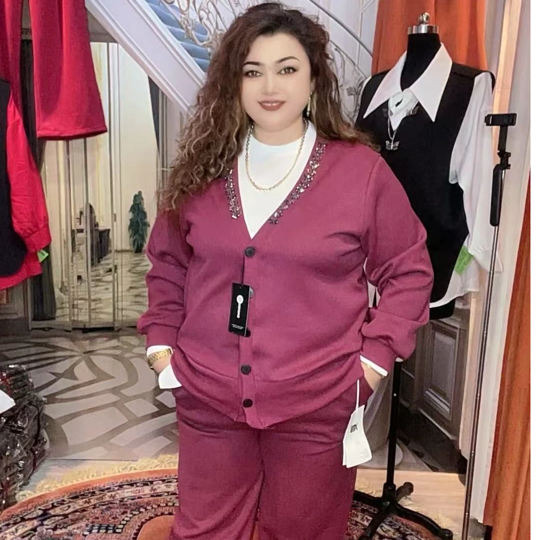 2025网红款气质女神必备！镶钻开衫阔腿裤套装运动时尚休闲女士ins