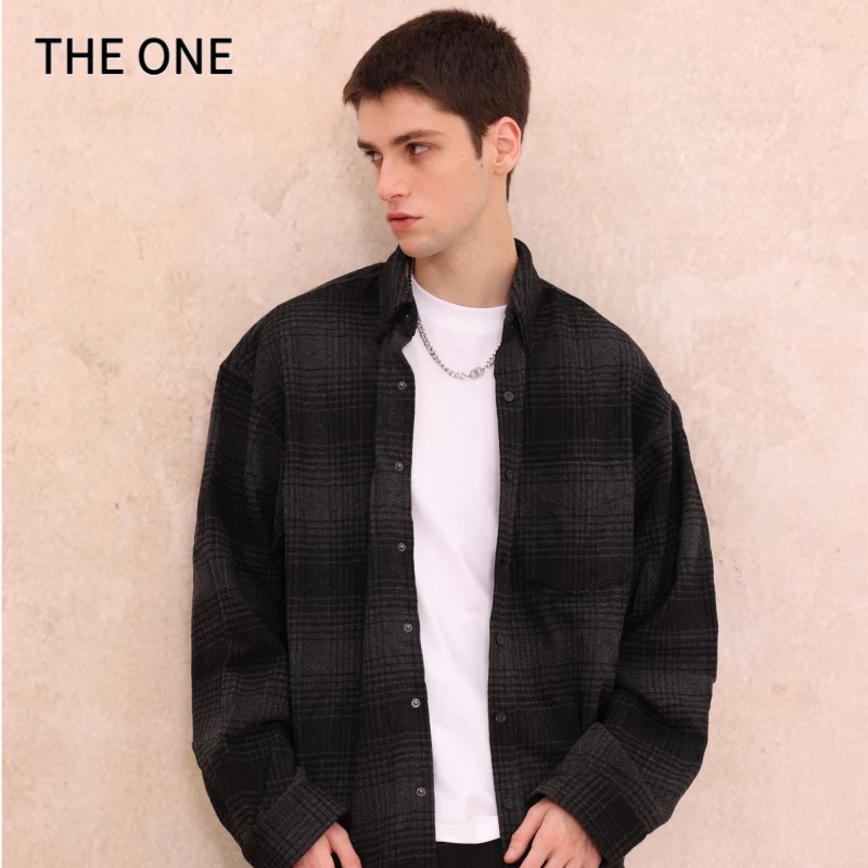 THE ONE 【巴黎羊毛对点定格】25ss潮牌早春款黑灰格纹休闲廓形衬衫