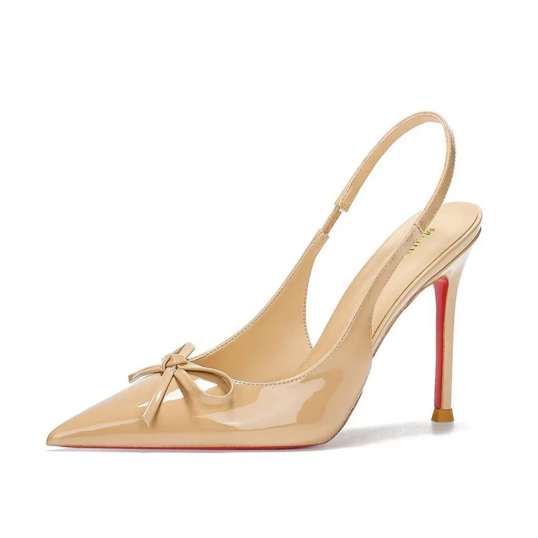 【雅薇】法式高跟鞋包头凉鞋女2025新款春夏百搭蝴蝶结裸色高跟鞋