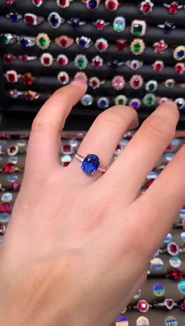 【闪购商品】蓝宝石戒指银S925镶嵌810矢车菊玫瑰金