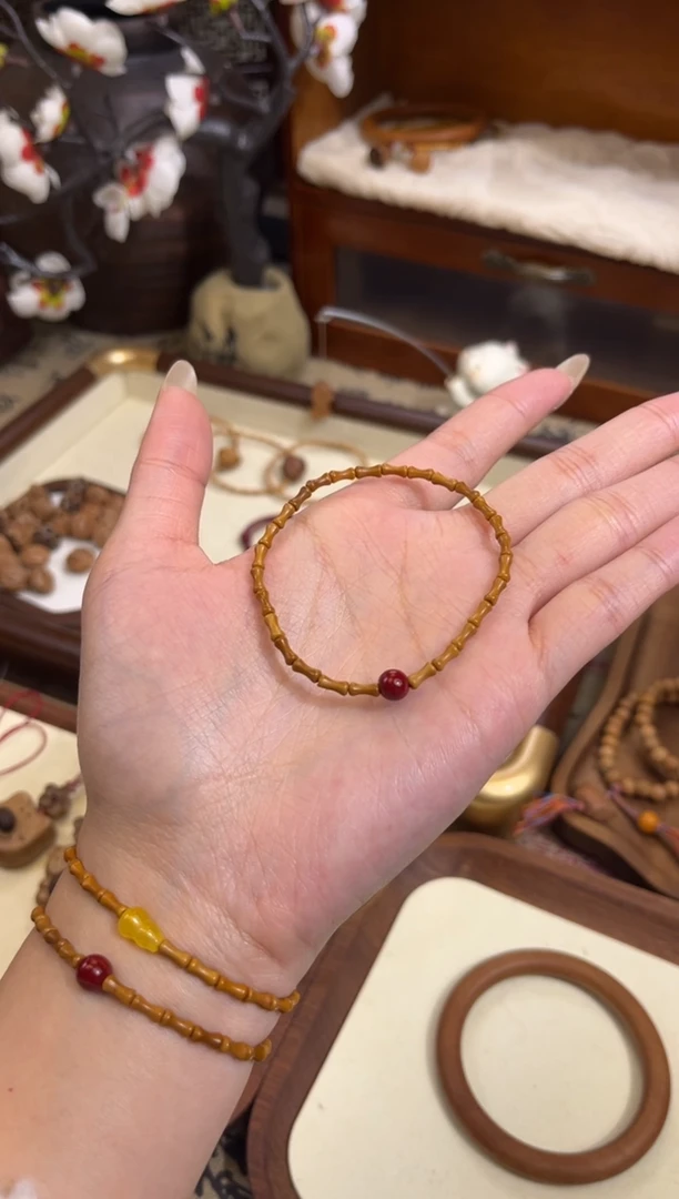 手串桃核【桃缘行】竹节「红色莎莎」桃木桃核辟、挡、驱、护 备注手围