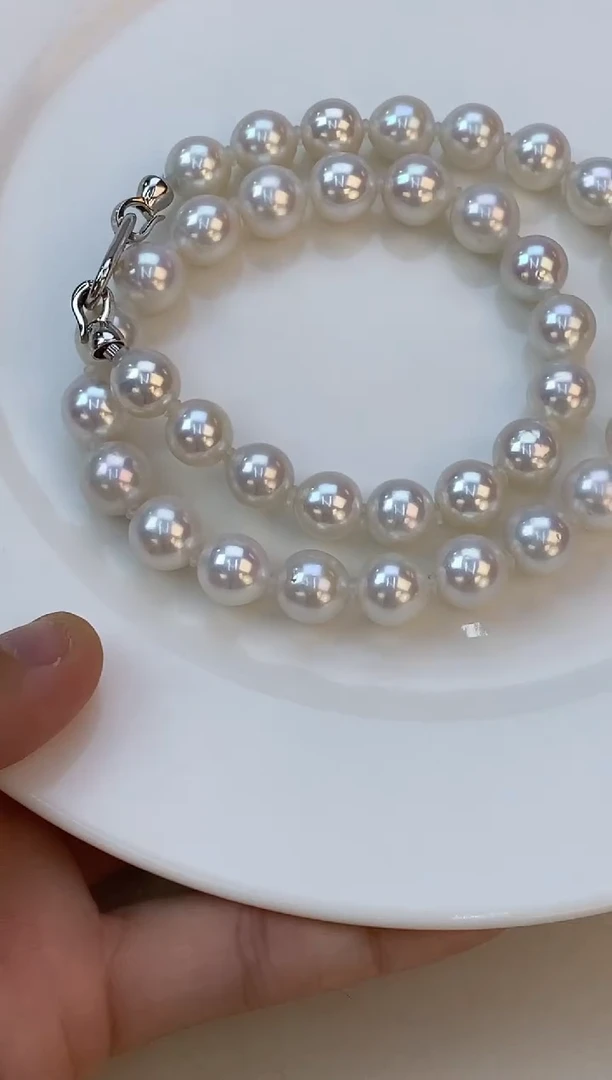 项链银S925镶嵌淡水珍珠10-11