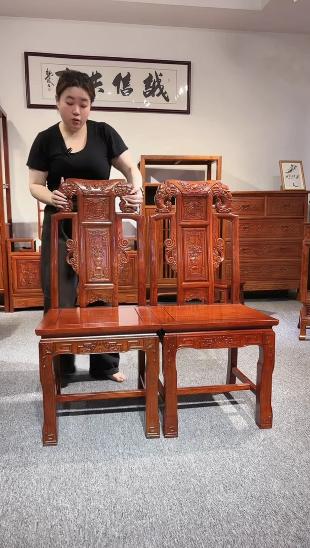花梨木类端景台刺猬紫檀象头吉祥餐椅一对