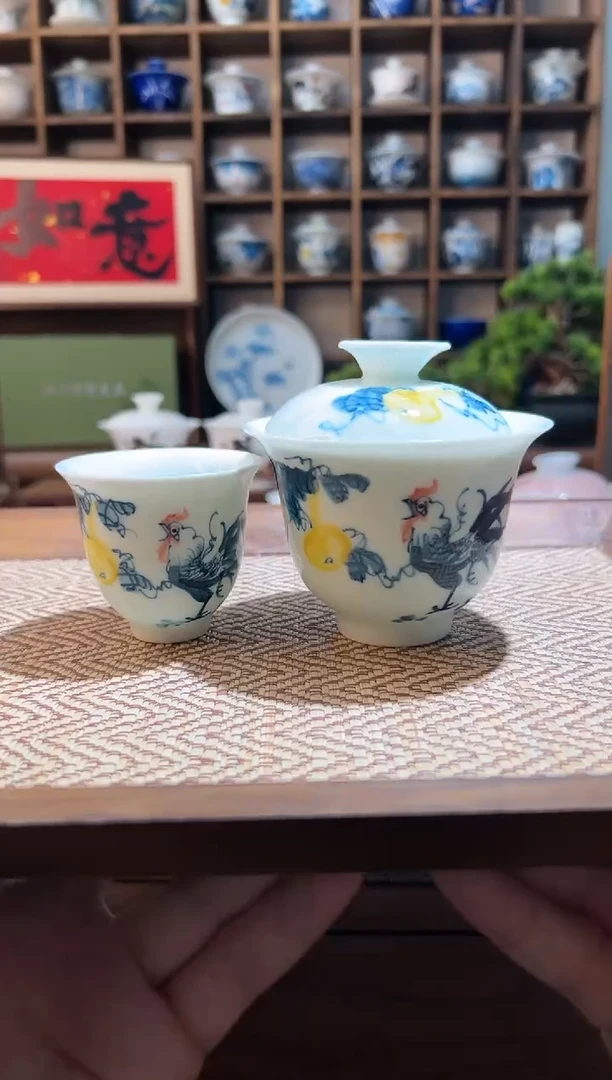 【闪购商品】手绘葫芦鸡二才盖碗+送主人杯