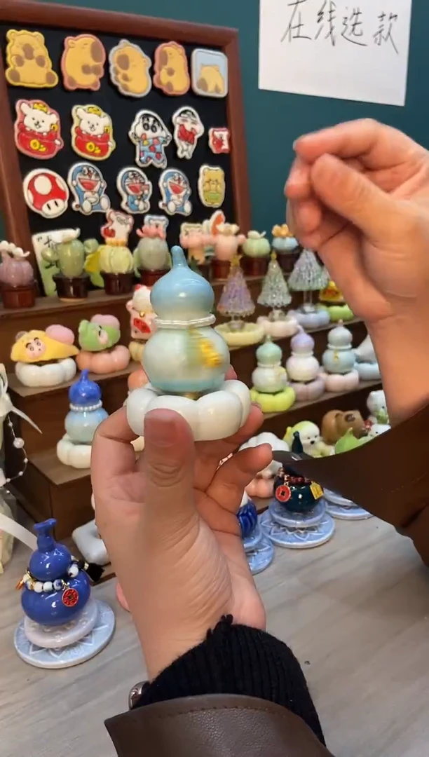 摆件陶天蓝色葫芦景德镇陶瓷摆件1个装