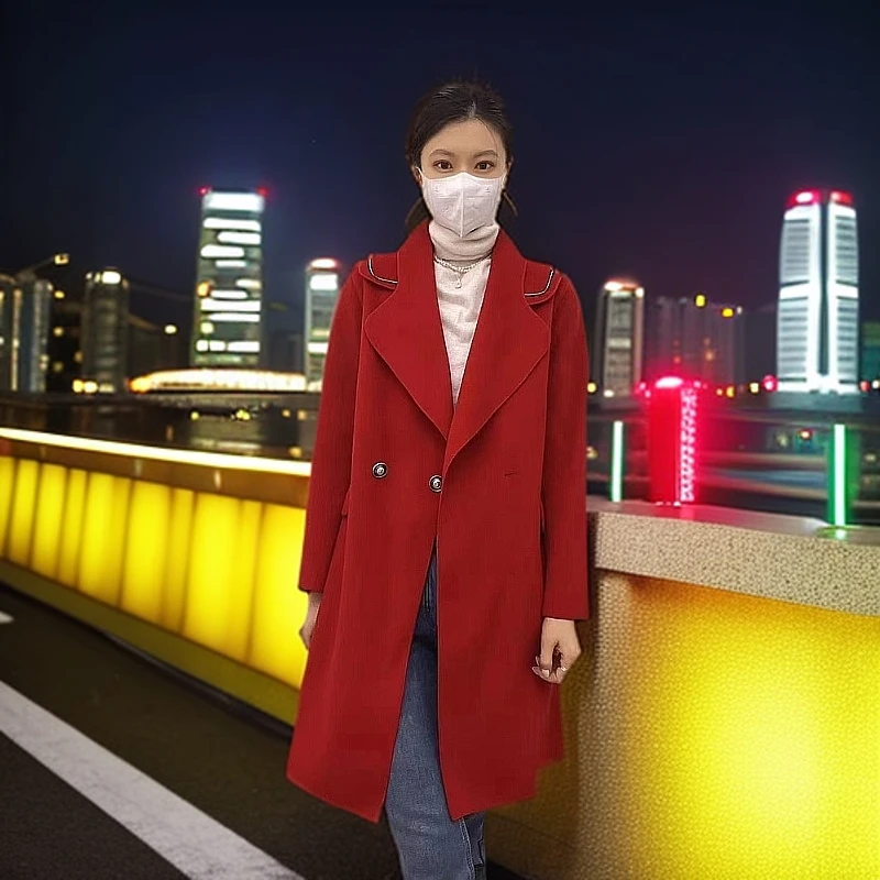 【红人上新】2024秋冬季新款遮肉双面呢中长款外套高端呢大衣88126