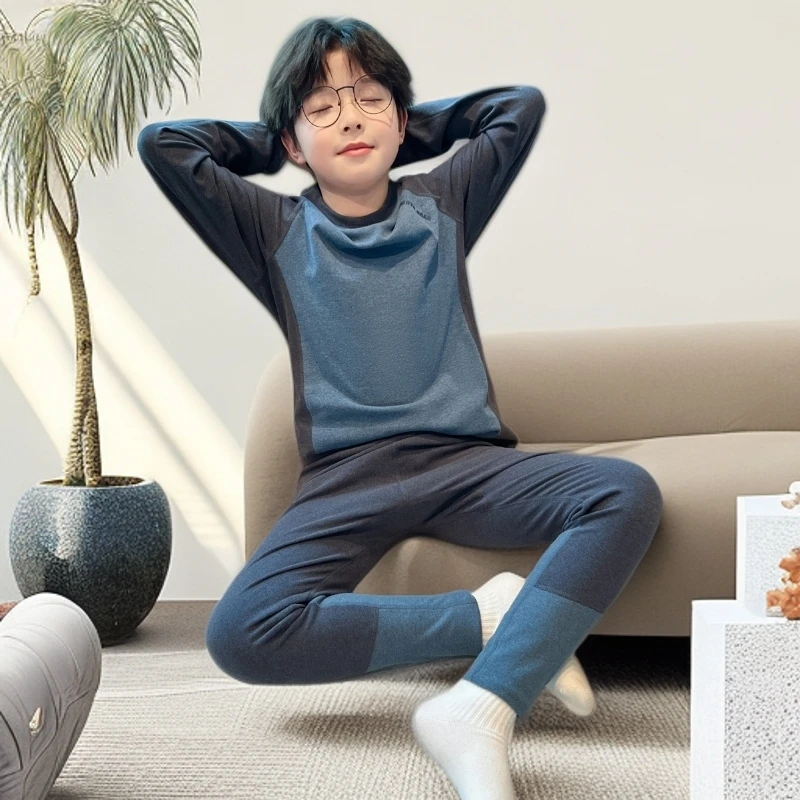 男童加绒秋衣秋裤保暖内衣套装德绒蚕丝无痕儿童保暖中大童5-15岁