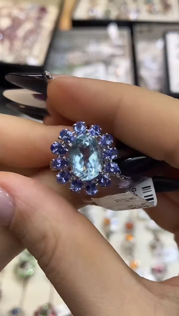 银S925镶嵌戒指定制海蓝宝石楚楚珠宝中古甄选不退换