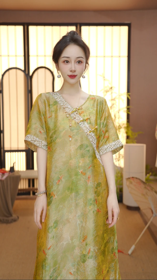 2025新中式改良中式斜襟夏季女装宽松连衣裙FB2506091