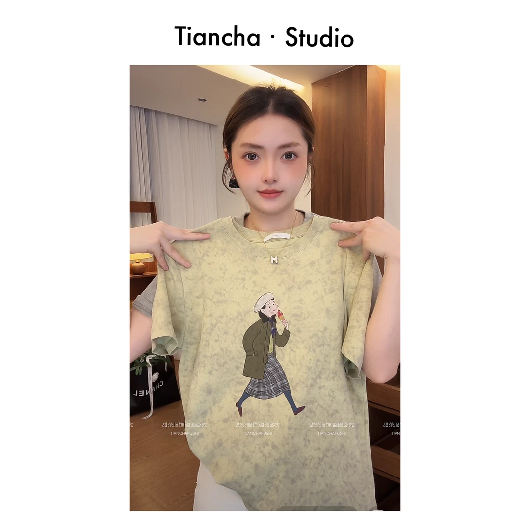 sweetc【冰淇淋女孩】M283#夏季韩版风正肩短袖T恤女时尚休闲百搭