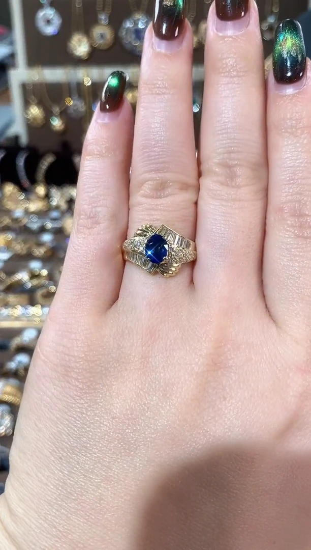 戒指蓝宝石18K金镶嵌18K金蓝宝排钻戒指13