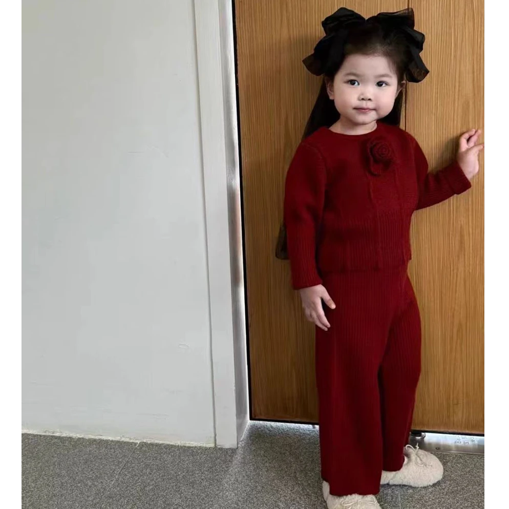 中小童过年服套装春秋童装新款女童宝宝洋气小香风毛衣针织衫裤子