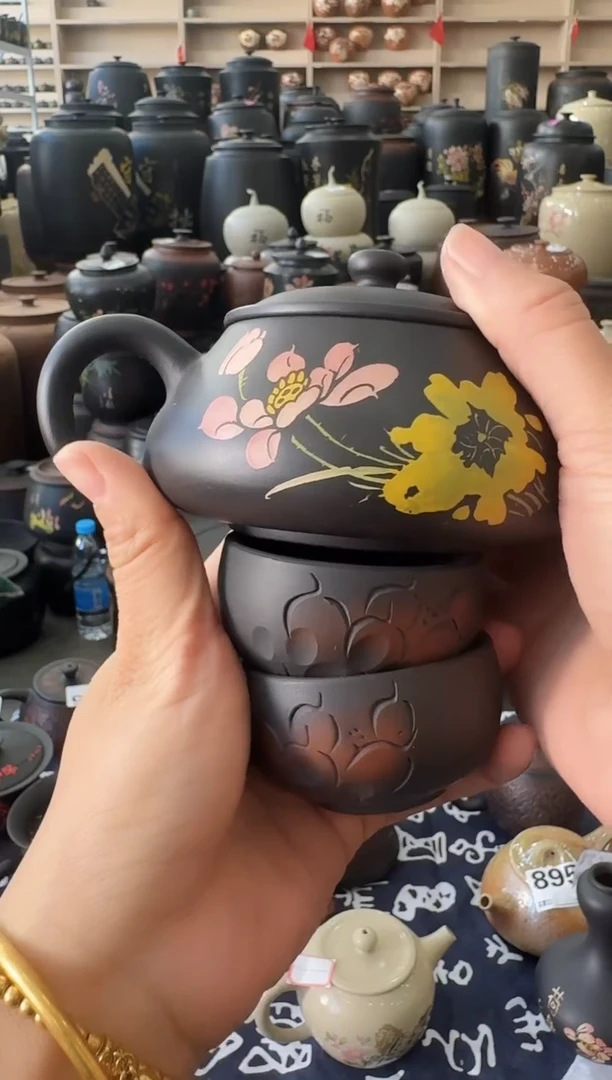 罐完品壶明炉彩填  一壶两杯