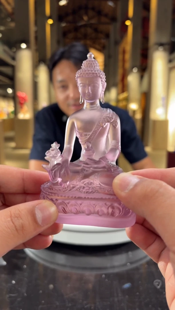 摆件紫色药师佛水晶琉璃摆件