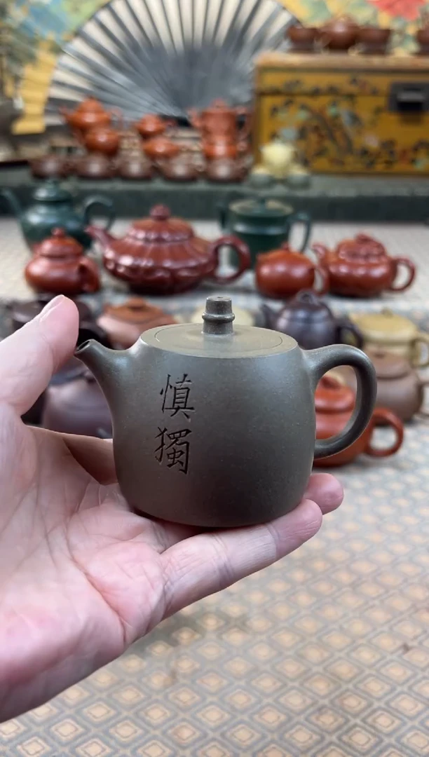 茶壶紫砂青段刻绘汉铎壶110CC