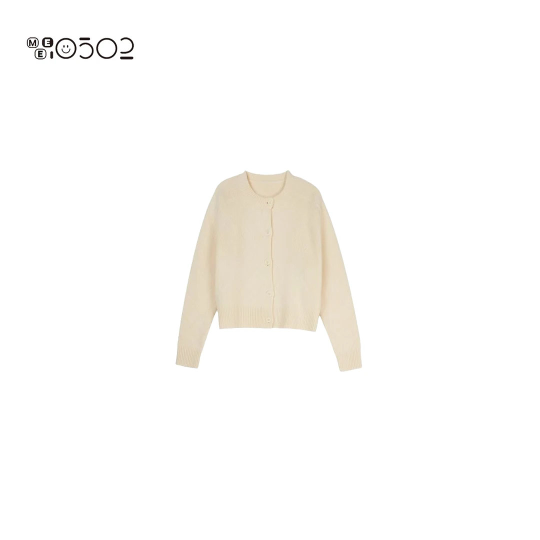 MEI0502 100绵羊毛菱格粗针长袖开衫 2509033