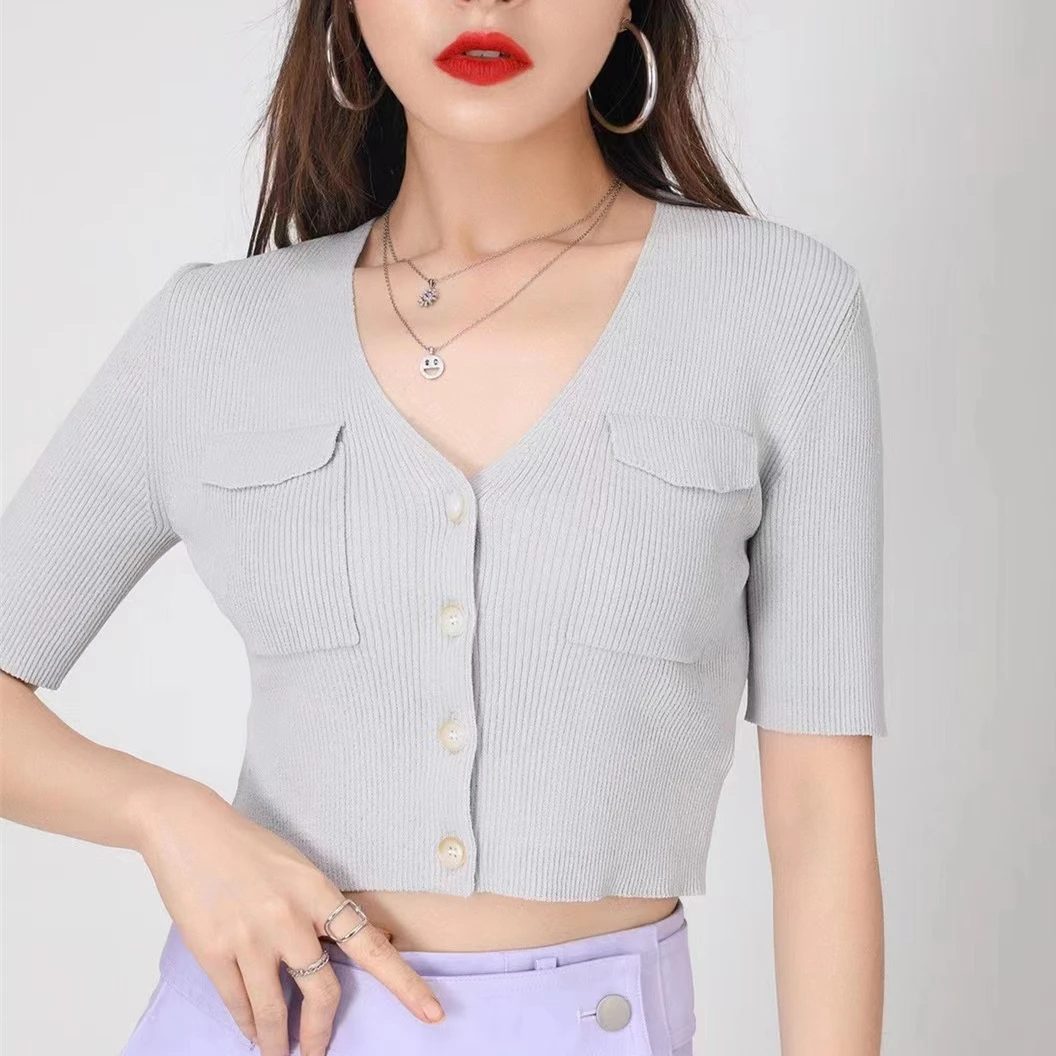 【商场同款】冰丝针织开衫新款修身时尚百搭气质短袖上衣1499138