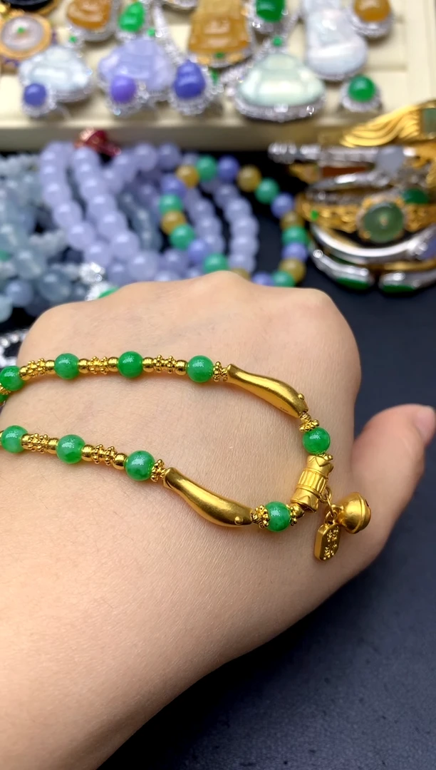 足金镶嵌手链翡翠348 -中国好珍宝