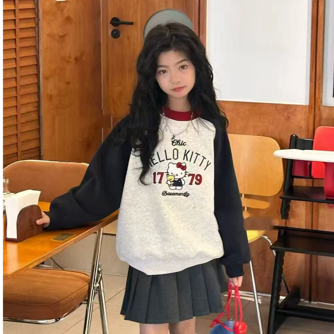 C079奇博儿童新款加绒插肩袖卫衣小猫款