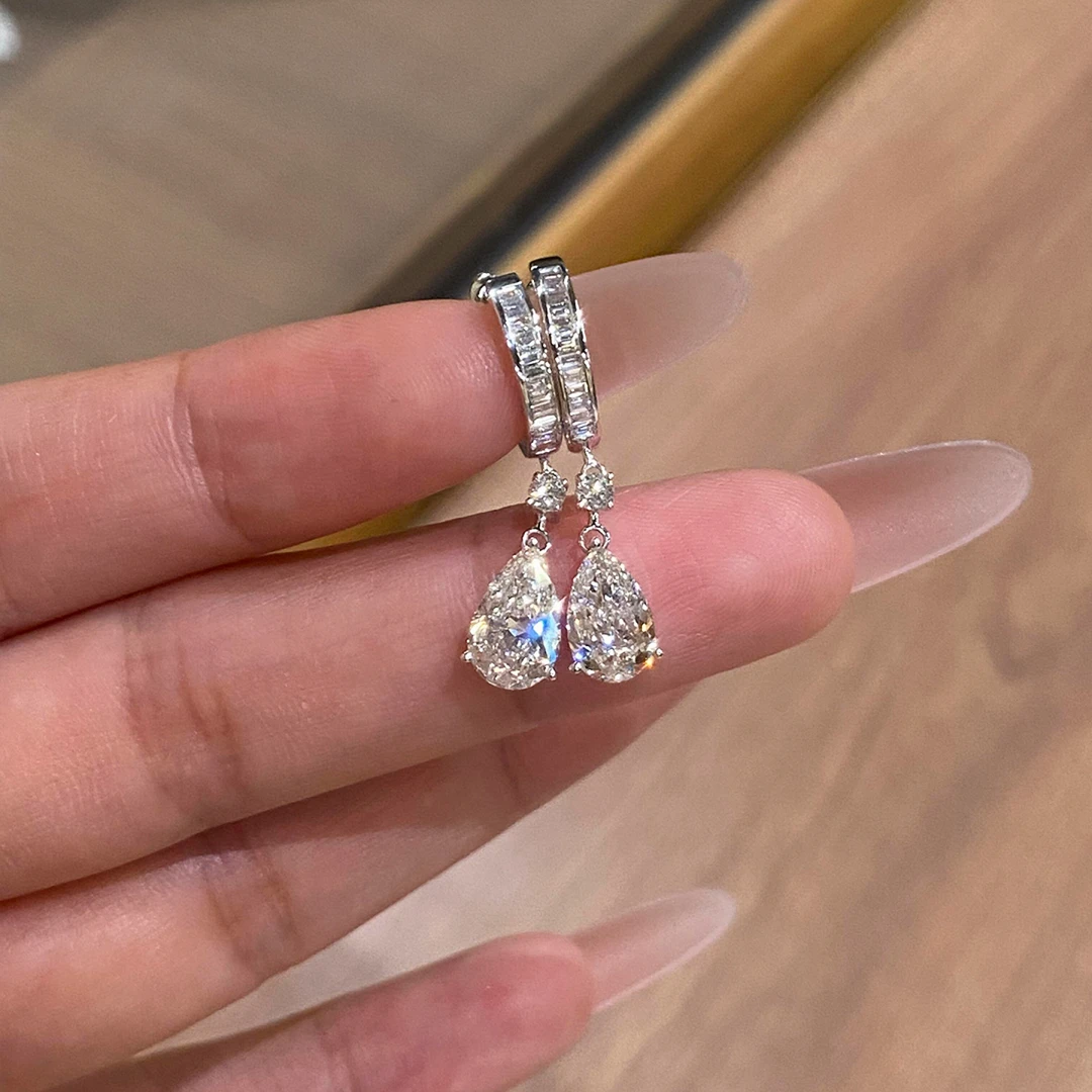 铜合金耳饰 韩系超闪水滴吊坠耳扣简约精致轻奢时尚气质清冷感