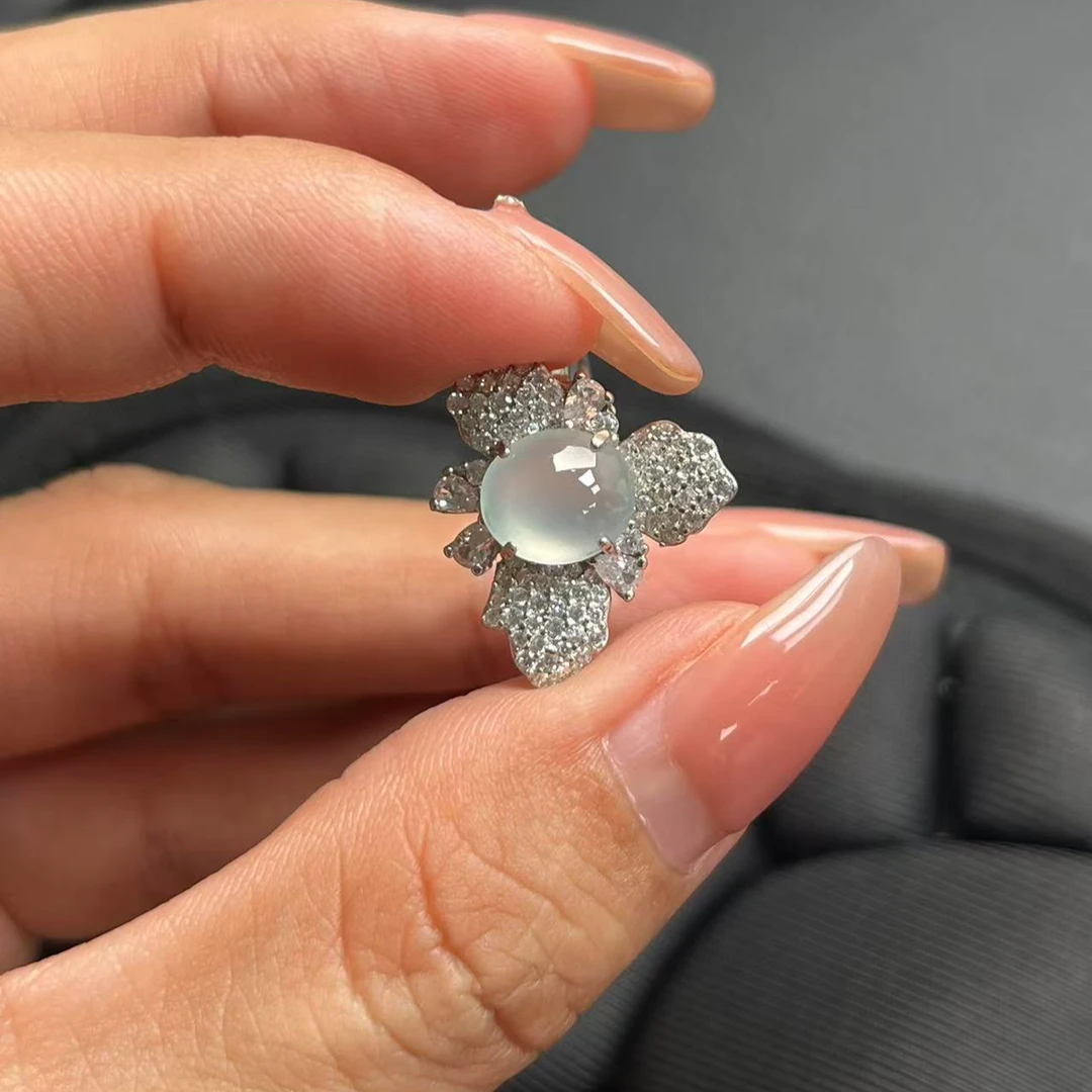 缅甸翡翠A货银镶