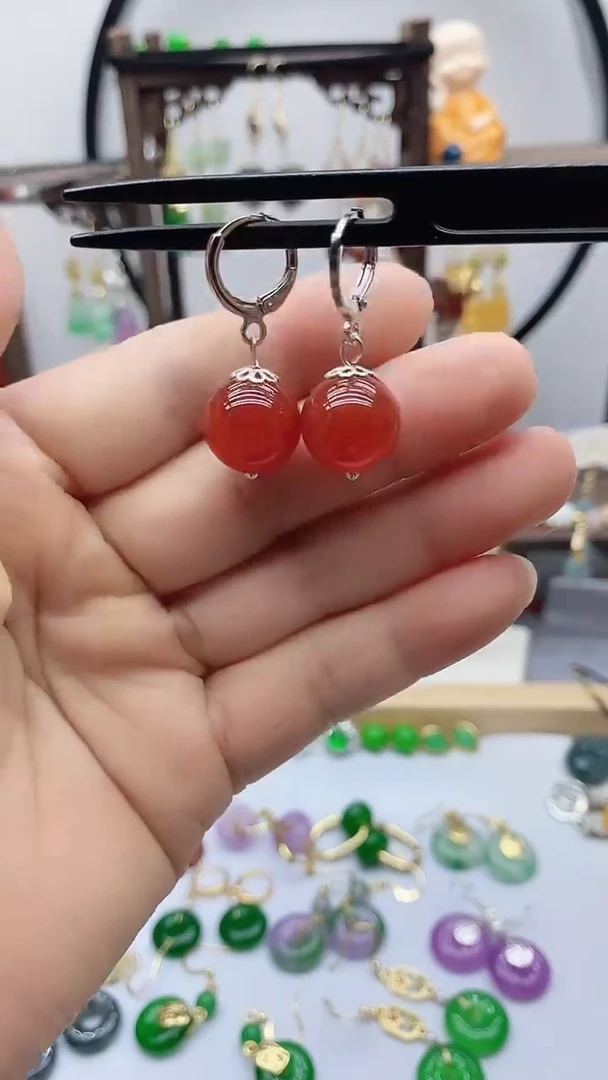 南红玛瑙银S925镶嵌耳饰127