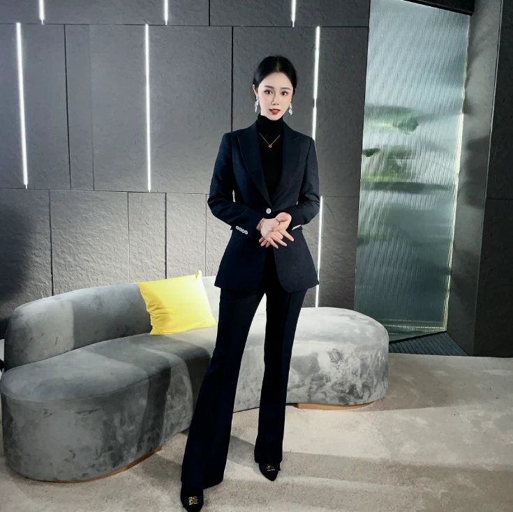 Falaibang/法莱邦151蓝红双色微喇裤型毛呢西装套装