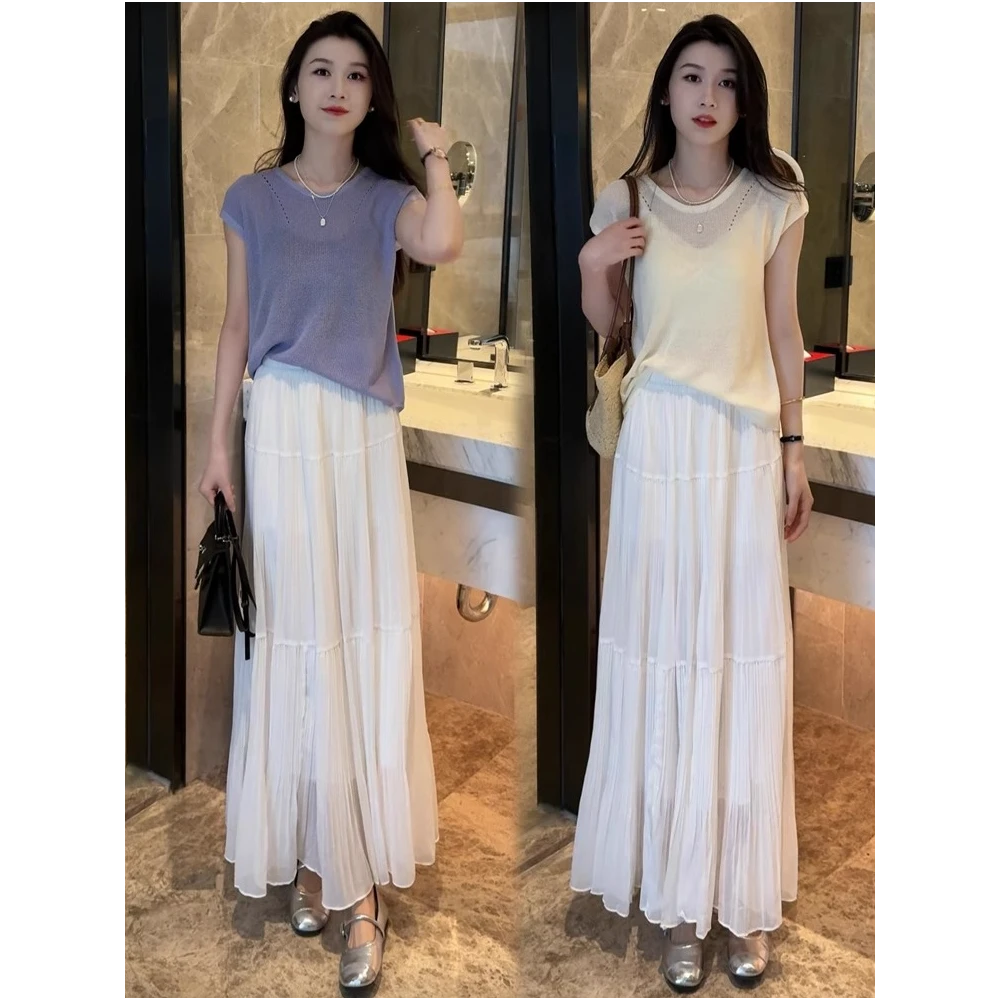 时尚套装裙女2025夏新款时髦洋气设计感冰丝针织上衣半身裙两件套