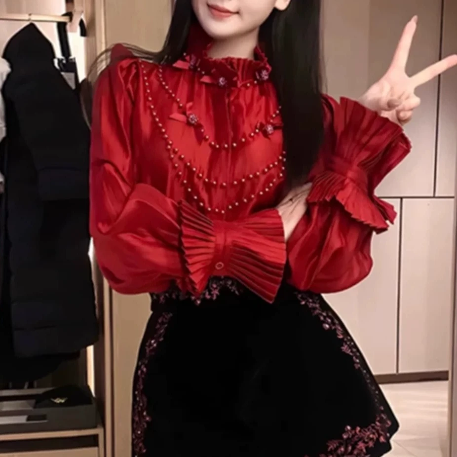 DC【可颜】长袖网红显瘦时尚气质百搭蝴蝶结衬衫上衣