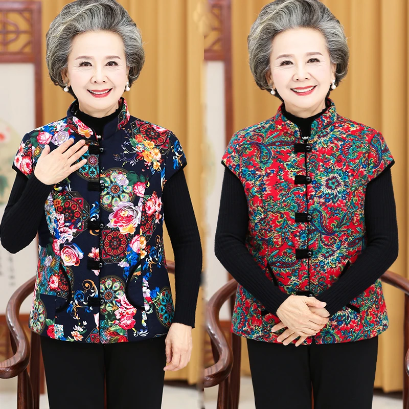 老年人马甲女奶奶装冬装坎肩60-70岁妈妈装冬季保暖花棉袄老人穿