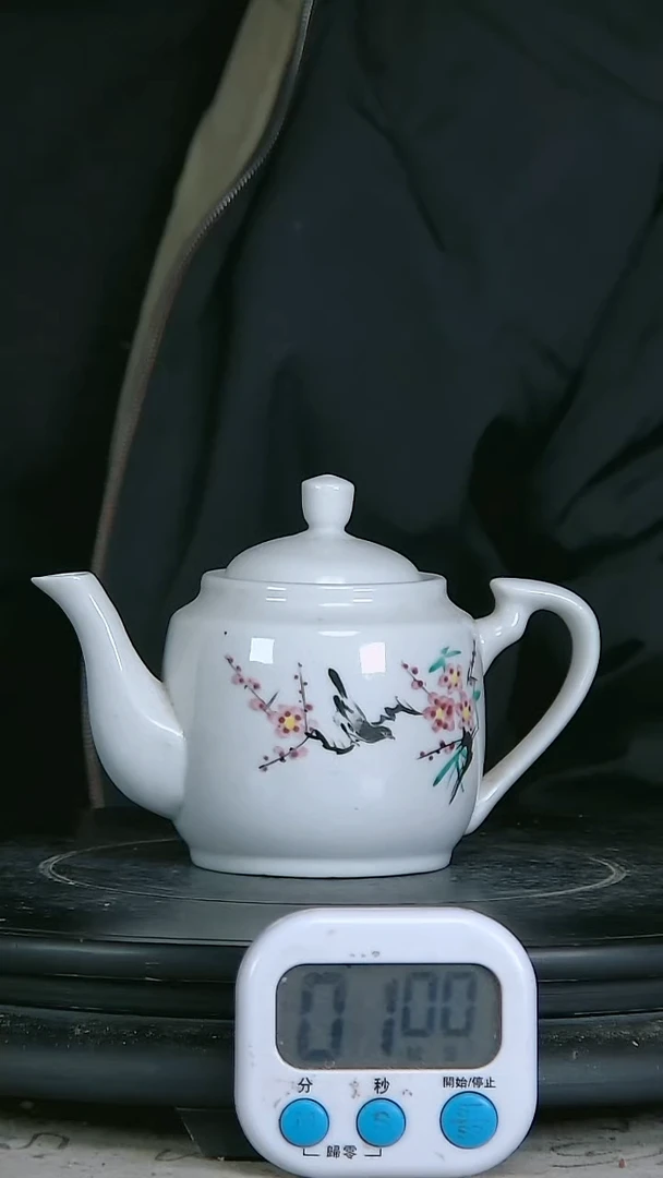 陶粉彩精绘花鸟图壶