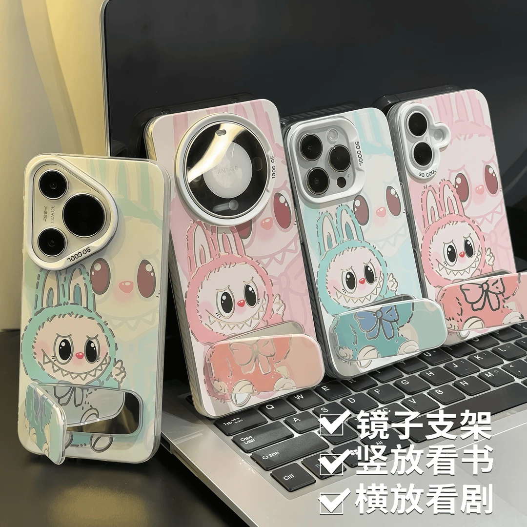 拉布布镜子支架适用苹果iqoo华为oppo小米vivo一加彩银手机防摔壳