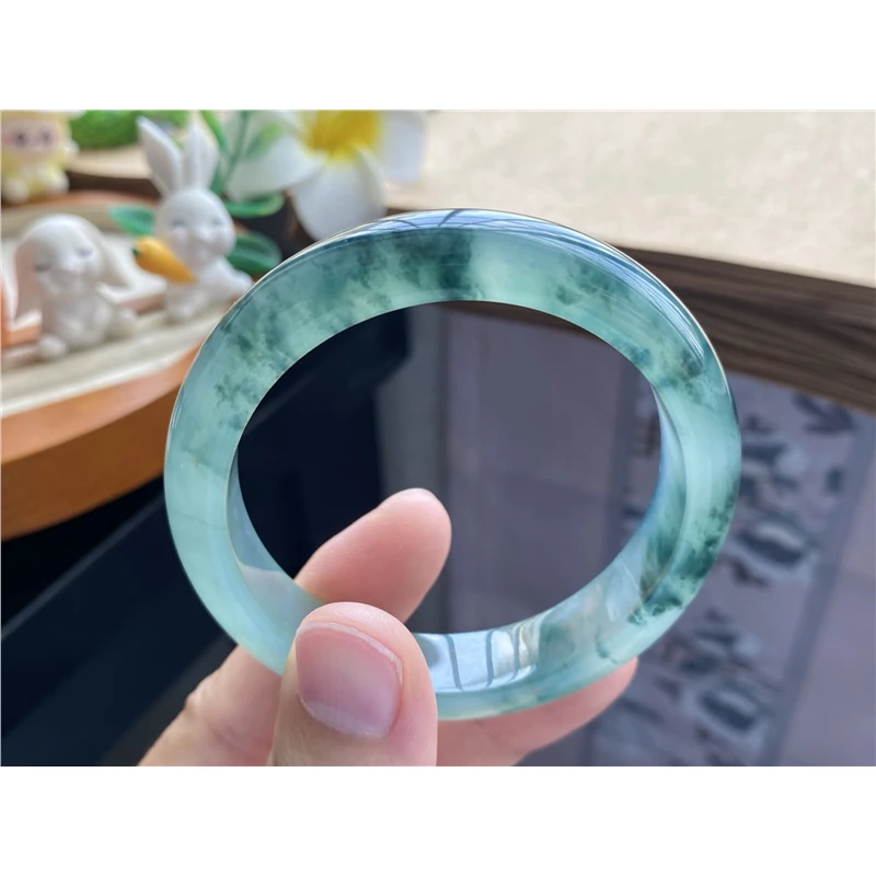 0905批高货冰透飘花镯7705号52.5-12-7.6天然翡翠手镯