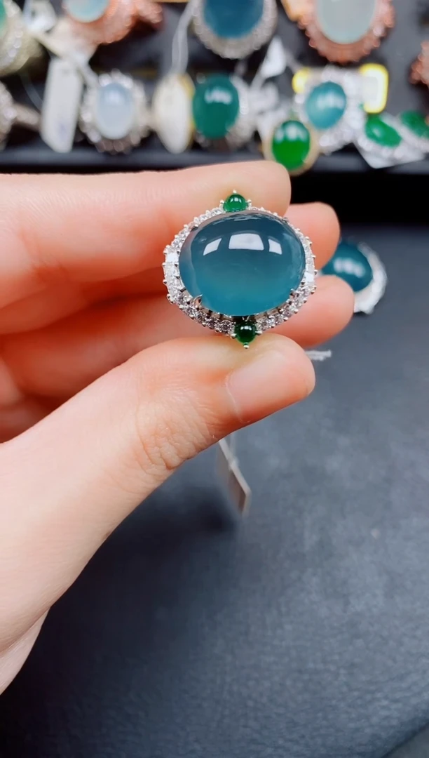 银S925镶嵌戒指翡翠翡翠