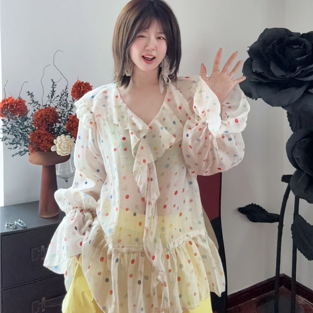 【玥烁】·彩色氧气瓶·度假风少女彩色波点大罩衫 不挑身材 好仙好仙